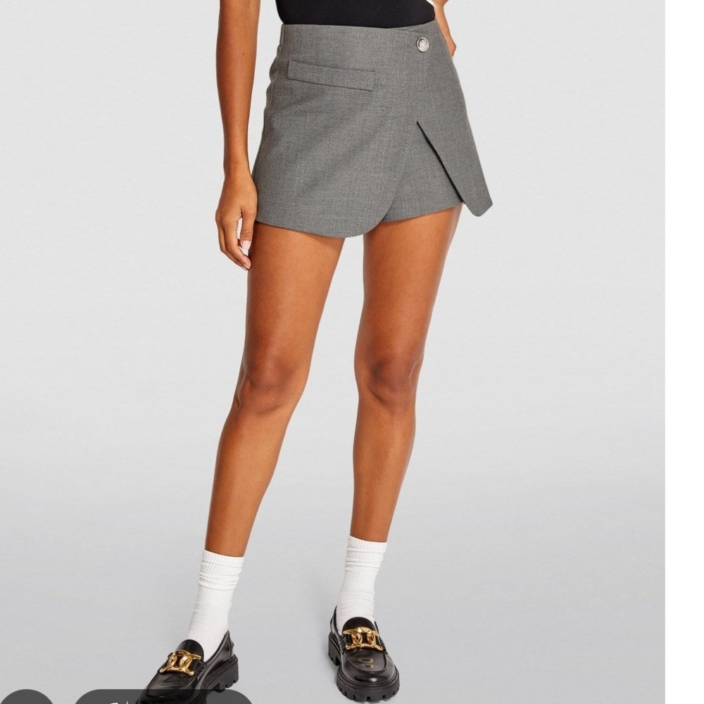Maje Grey Asymmetric Wrap Skort Silver Crest Button Size 36/Small Wool blend